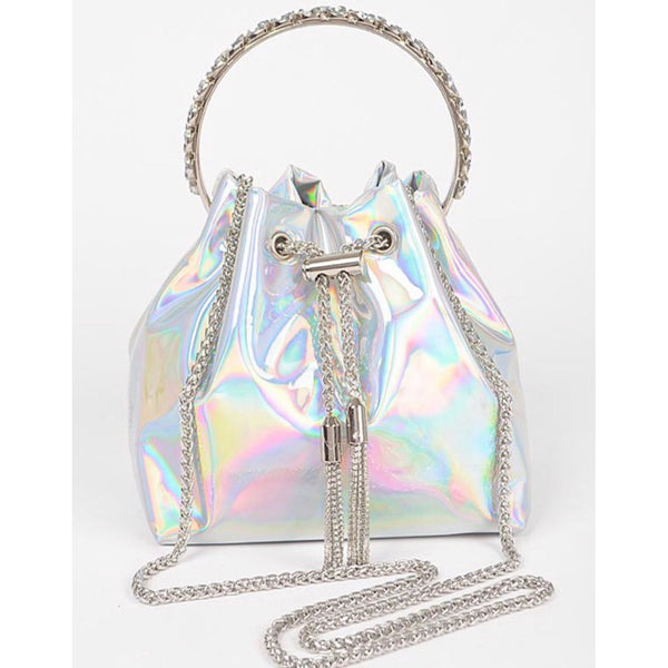 Holographic Sequin Decor Bucket Bag With Purse